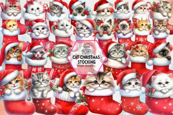 Download Cat Christmas Stocking Clipart PNG - Premium Bundle