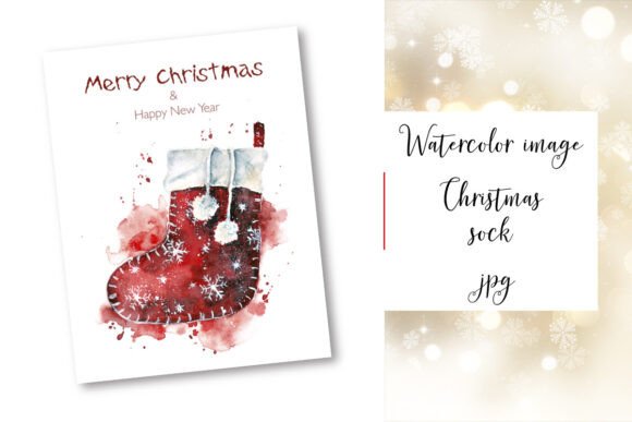 Download Postcard, Christmas Stocking, Watercolor - Premium Bundle